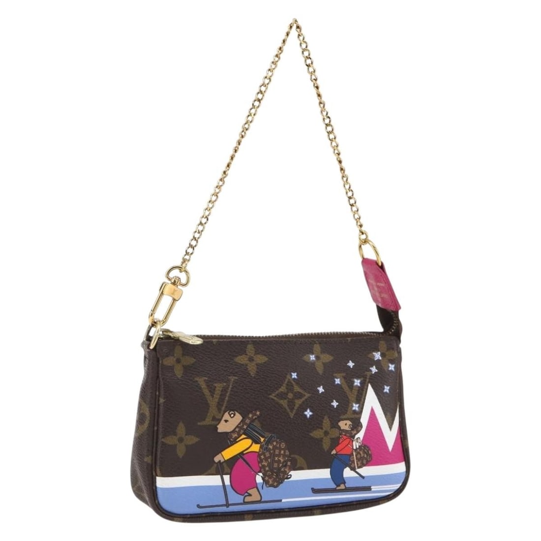 Louis Vuitton Mini Pochette Bear Monogram Canvas Pouch M67769 with Dust Bag: Louis Vuitton Mini Pochette Bear Monogram Canvas Pouch M67769 with Dust Bag This Louis Vuitton Monogram Ski Bear Mini Pochette Accessoires is crafted from signature Monogram canvas and features a char