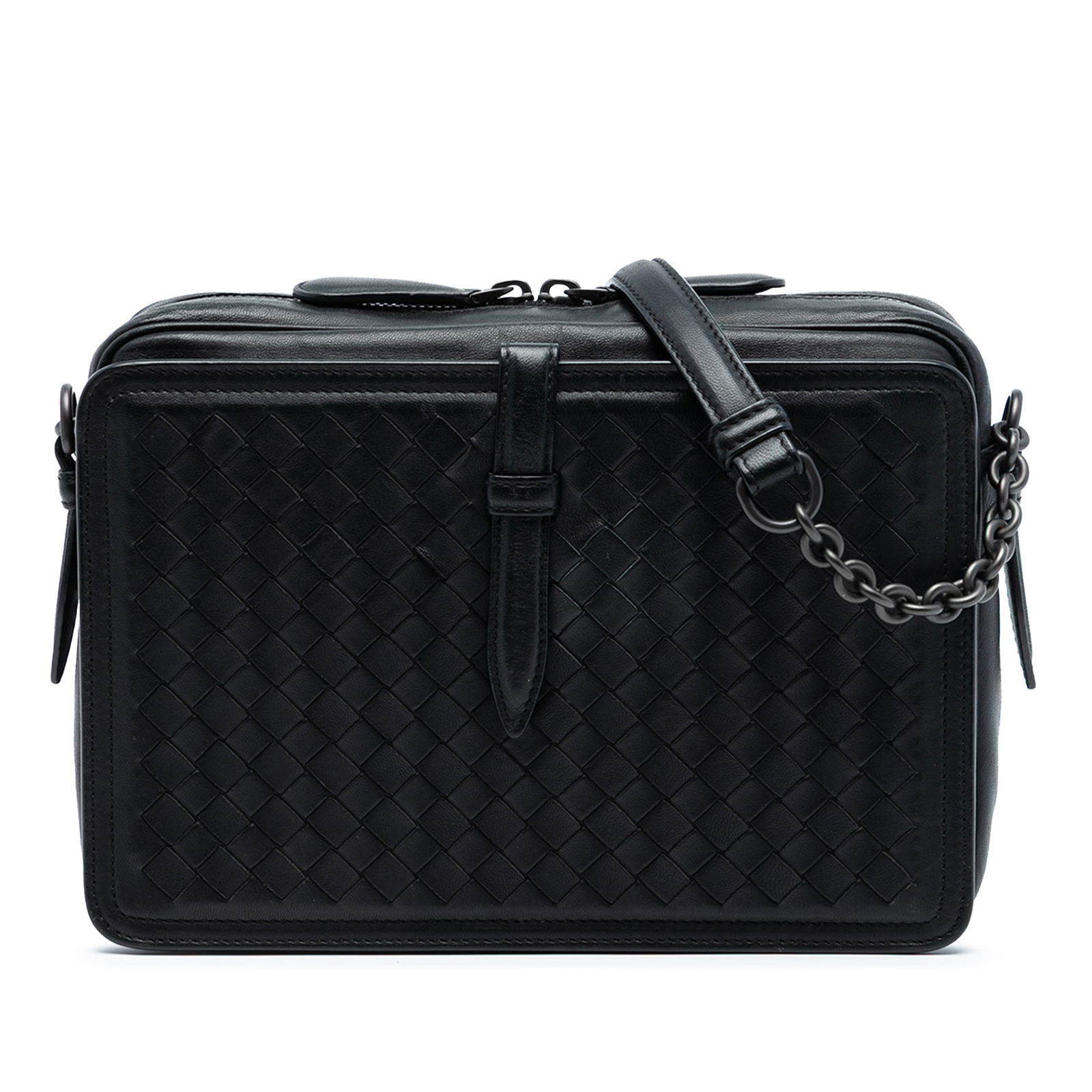 Bottega Veneta Black Nappa Intrecciato Woven Leather Flap Camera Bag (1 of 7)