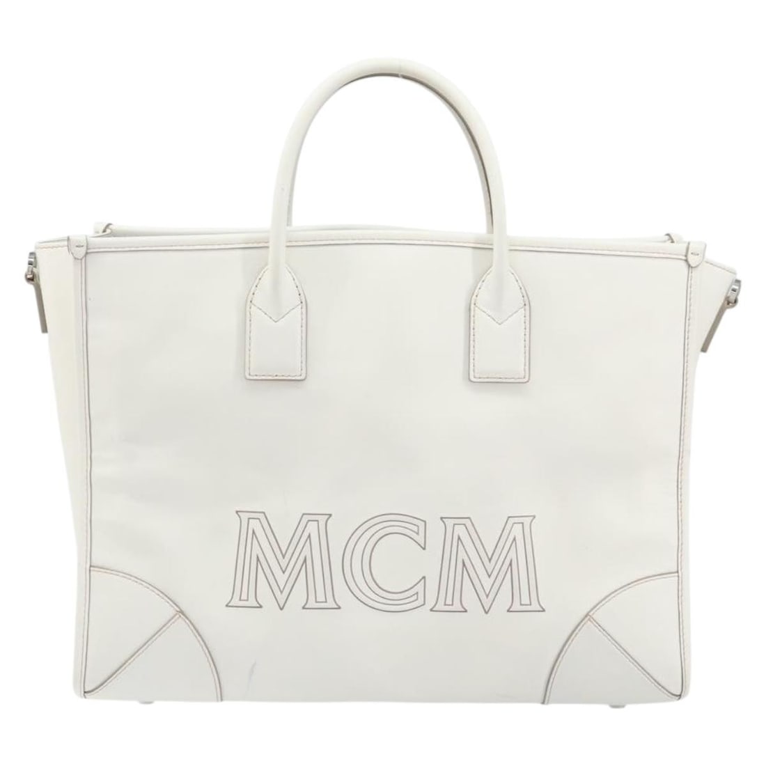 MCM White Gold Leather Hand Bag Auth MR1564 Korea - 13