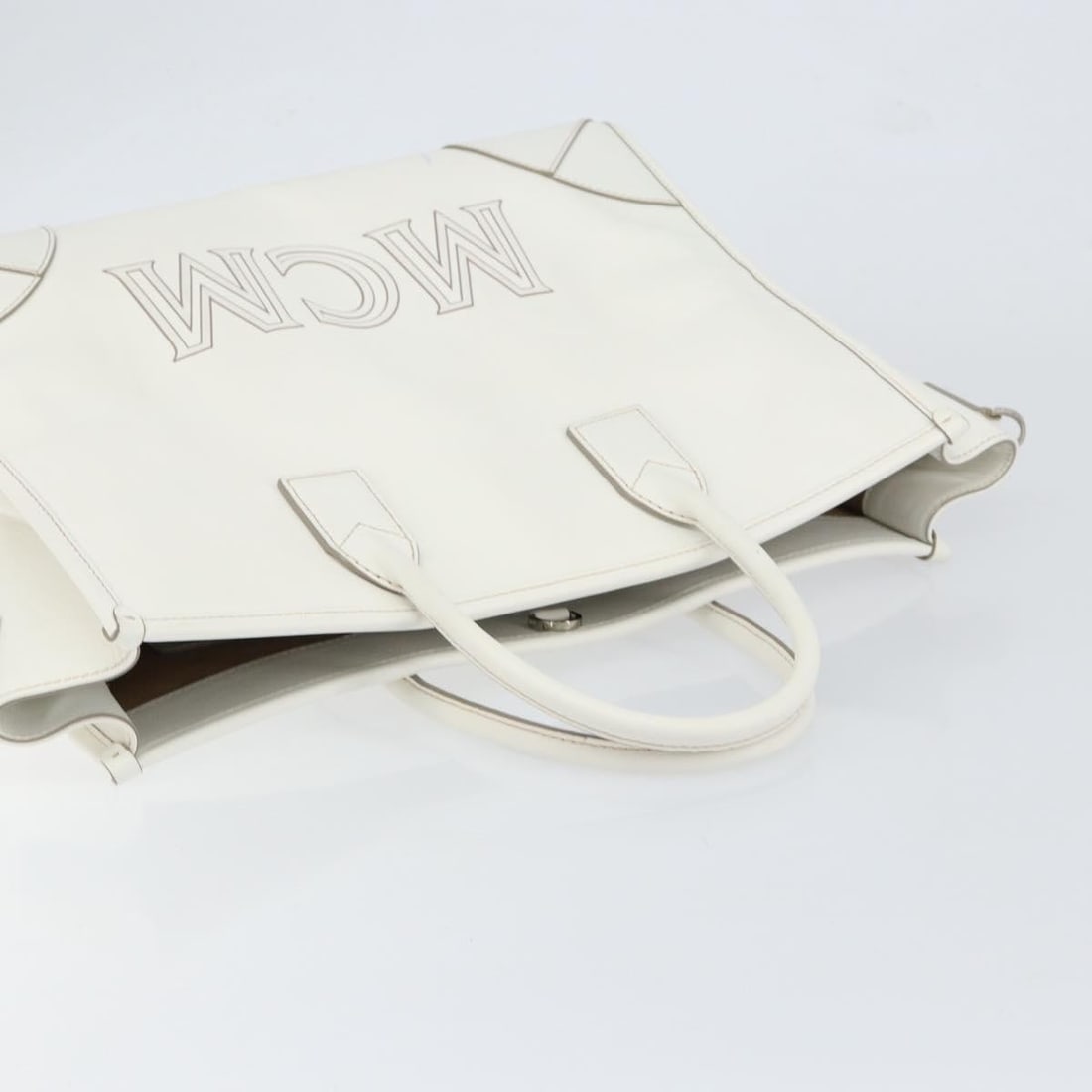 MCM White Gold Leather Hand Bag Auth MR1564 Korea - 6