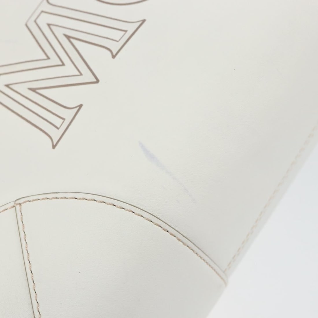 MCM White Gold Leather Hand Bag Auth MR1564 Korea - 9