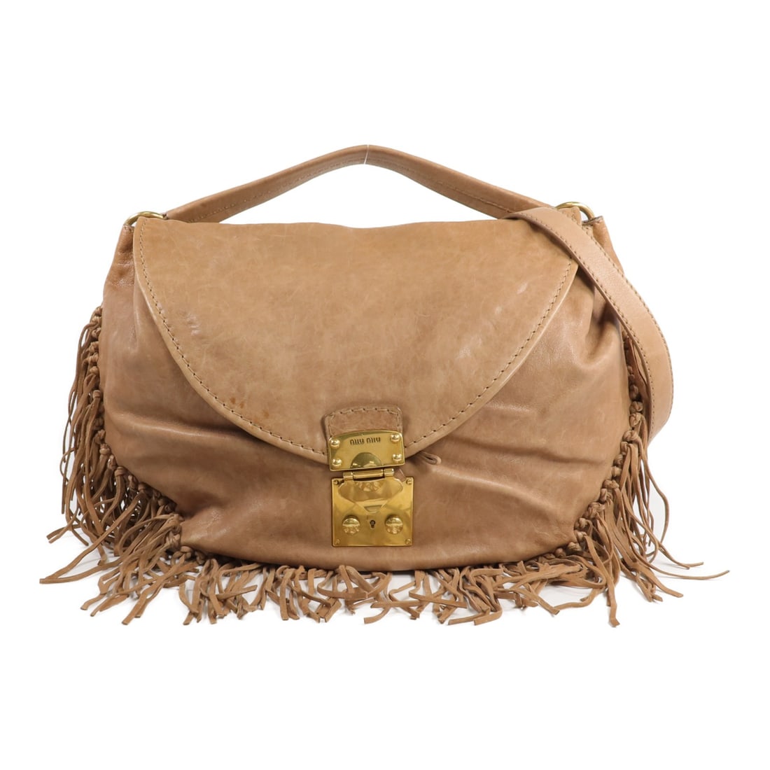 Brown Calfskin Leather Miu Miu Two Way Shoulder Bag Gold Hardware (1 of 18)