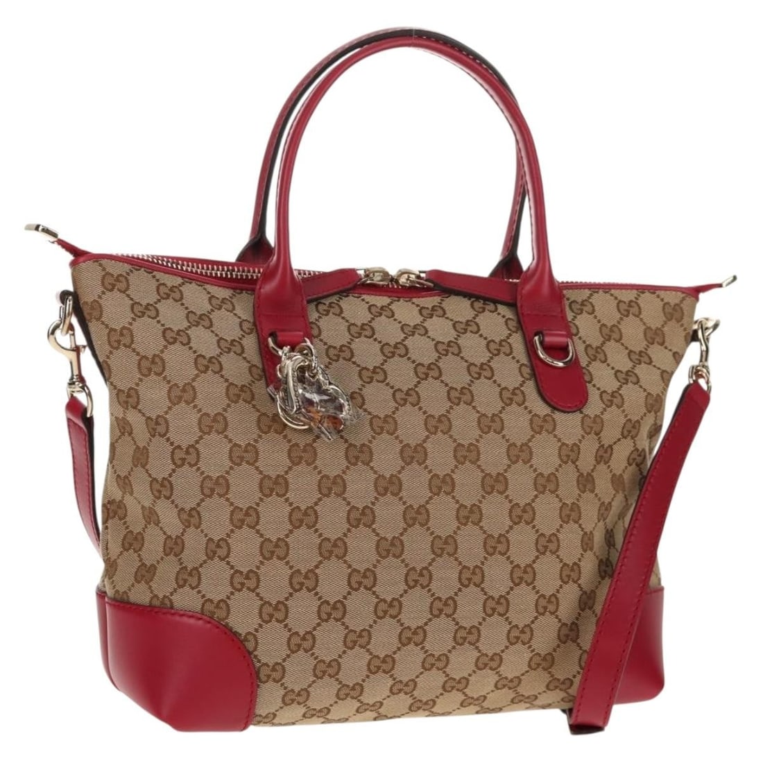 GUCCI GG Canvas Heart Bit Tote Bag Beige Red Italy Auth (1 of 18)