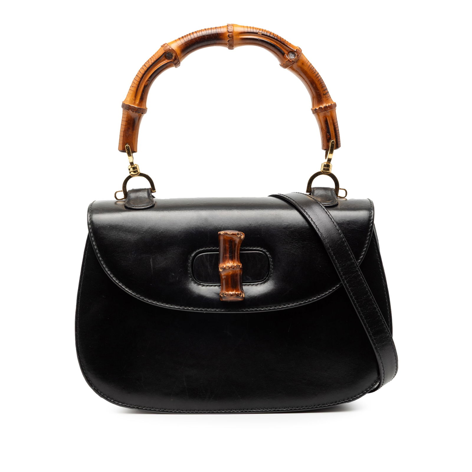 Gucci Bamboo Night Black Leather Handbag with Bamboo Top Handle (1 of 7)