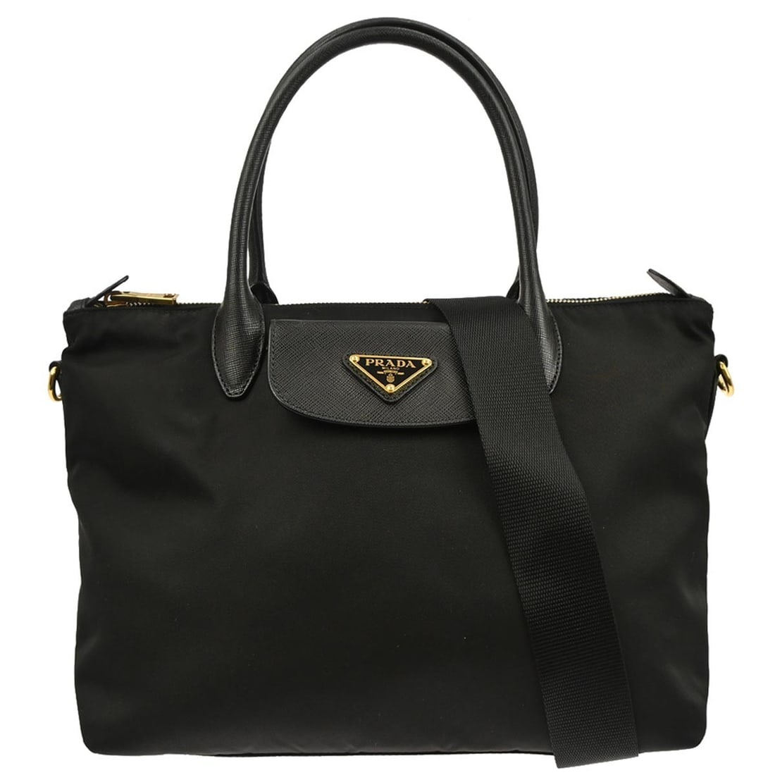 Prada 1BA106 Black Nylon Medium Two Way Top Handle Bag (1 of 10)