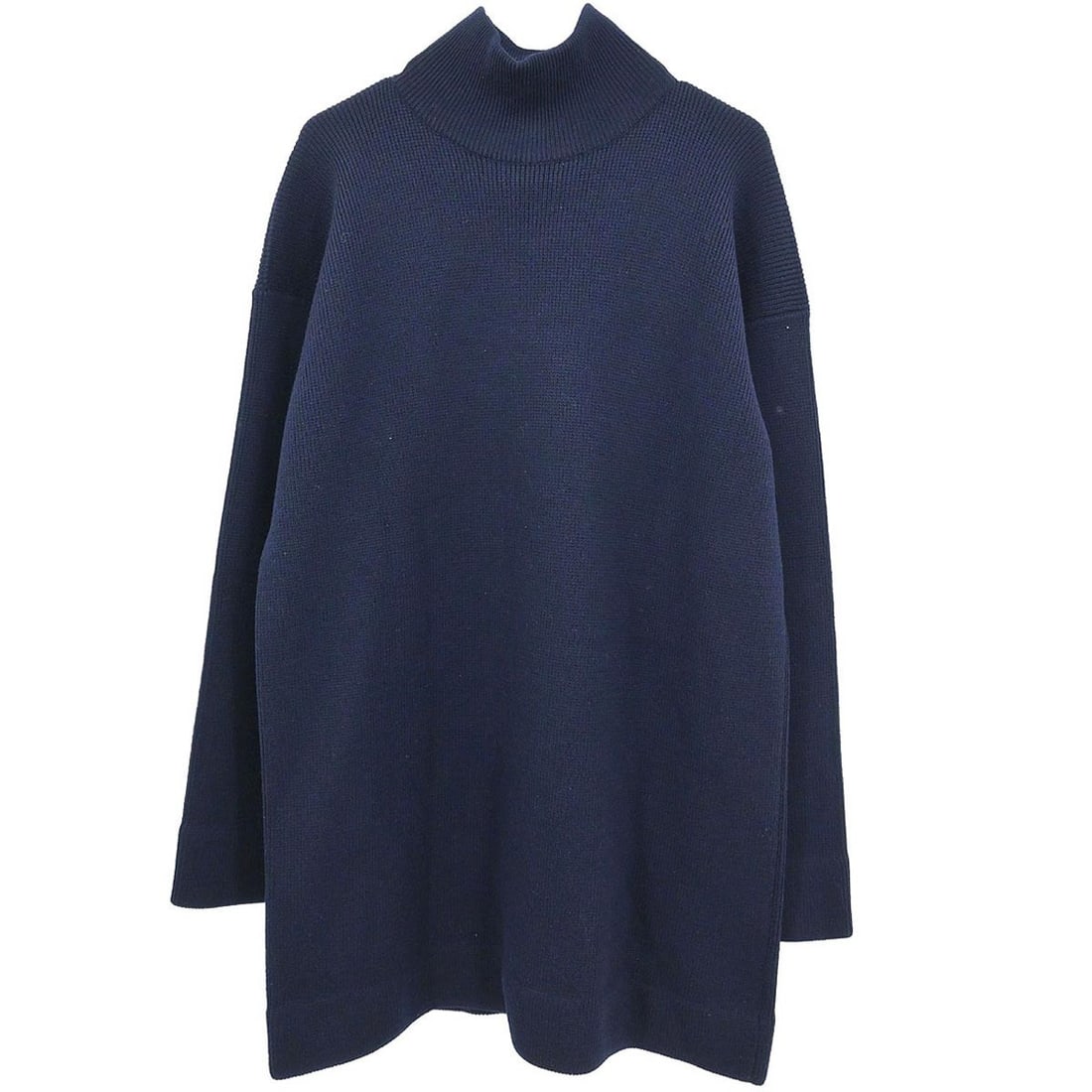 Navy Wool Pullover Sweater by Chanel Size 42 Long Sleeve High Neck: Navy Wool Pullover Sweater by Chanel Size 42 Long Sleeve High Neck This Chanel sweater knit top features a high neck and long sleeves, crafted from 100% wool in a navy color. Designed in a pullover st