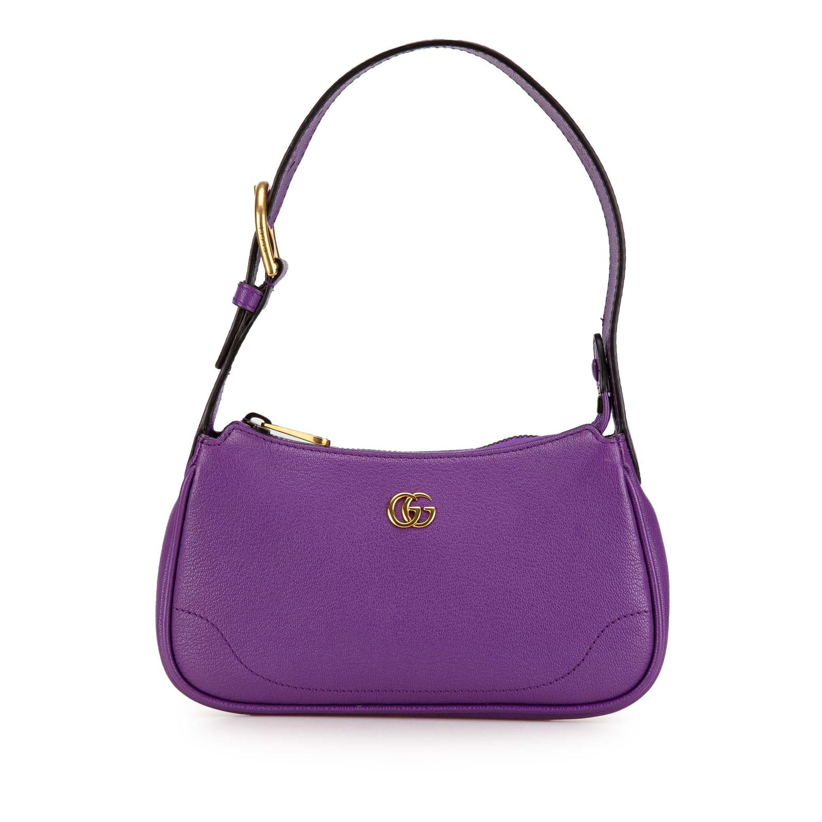 Gucci Mini Leather Aphrodite Shoulder Bag in Purple with Dust Bag: Gucci Mini Leather Aphrodite Shoulder Bag in Purple with Dust Bag The Gucci Mini Leather Aphrodite Shoulder Bag is a stylish accessory crafted from high-quality leather. This bag features a sleek leat