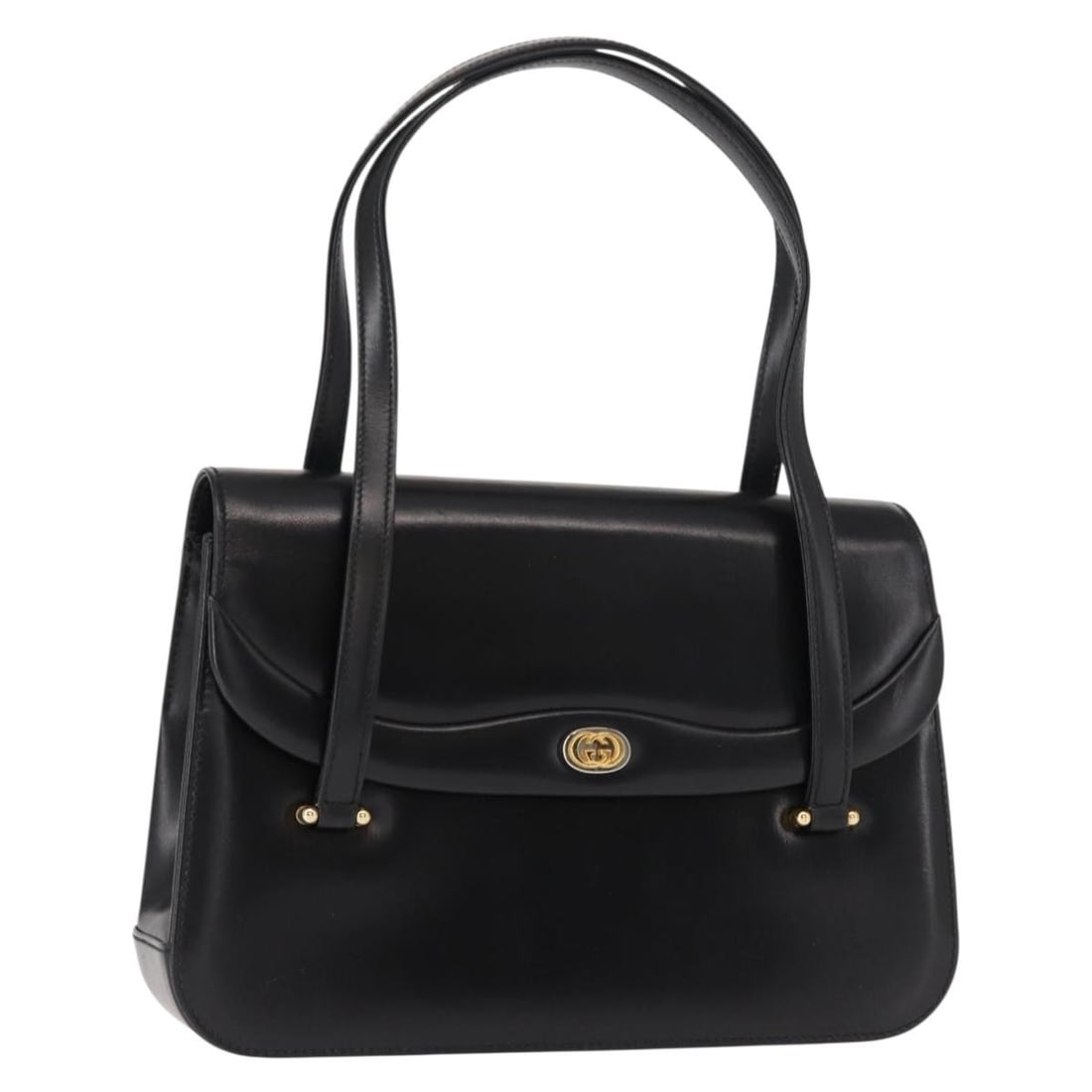 Black Leather Gucci Purse Vintage Model 24cm by 15cm by 5cm: Black Leather Gucci Purse Vintage Model 24cm by 15cm by 5cm This vintage Gucci handbag for women features black leather construction with metal fittings. It is pre-owned and in good condition, showing