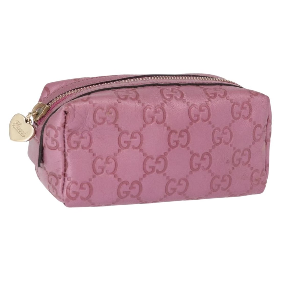 Gucci Pink Gold Leather GG Canvas 153228 Small Pouch Bag: Gucci Pink Gold Leather GG Canvas 153228 Small Pouch Bag This pouch features pink and gold leather with GG canvas accents, offering a compact and stylish accessory. Made in Italy, it is designed with