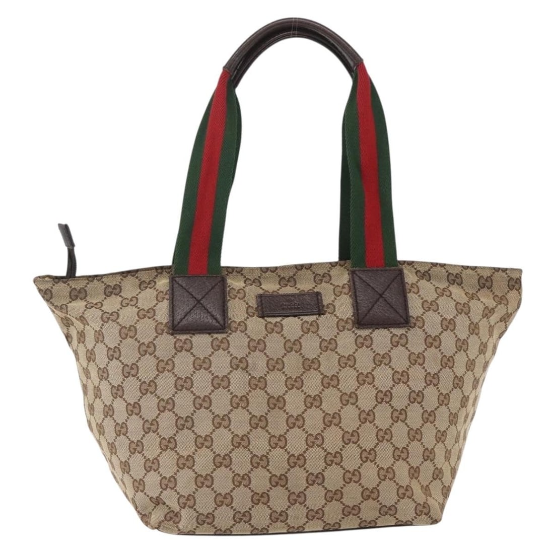 Beige Gucci Canvas Tote Bag with Sherry Web Accent 23x24x18cm: Beige Gucci Canvas Tote Bag with Sherry Web Accent 23x24x18cm This Gucci GG Tote Bag features beige canvas material with leather trim, designed for women. It measures 23cm x 24cm x 18cm and originates