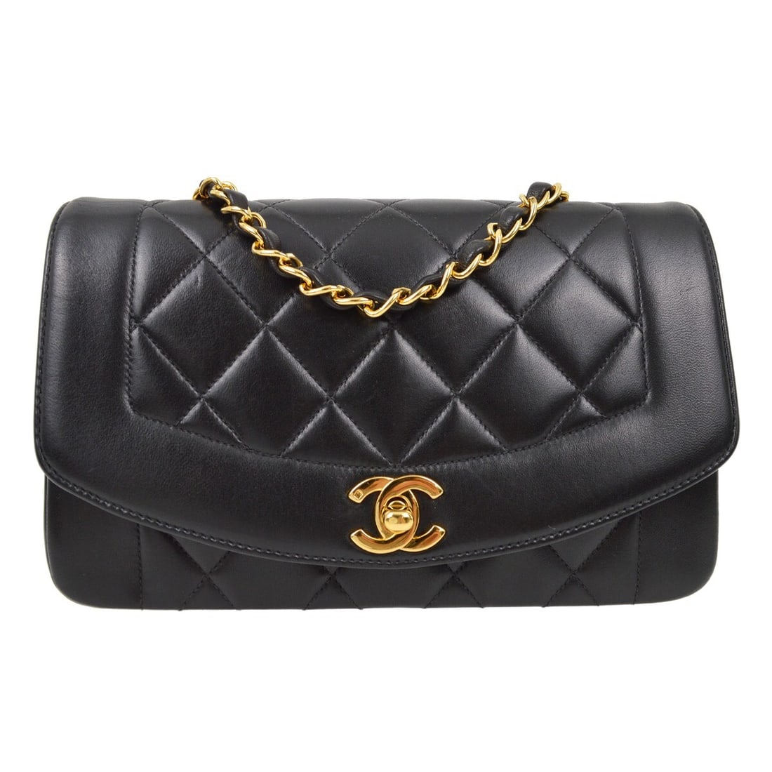 Chanel Black Lambskin Small Diana Crossbody Shoulder Bag: Chanel Black Lambskin Small Diana Crossbody Shoulder Bag Introducing the Chanel Black Lambskin Small Diana Shoulder Bag, a sophisticated accessory perfect for casual occasions. This stylish bag featur