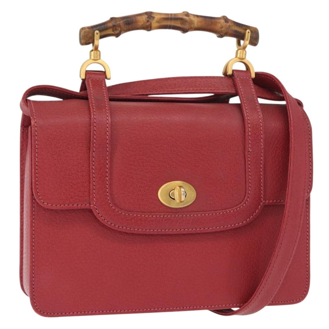 Red Leather Gucci Bamboo Handle Vintage Handbag for Women: Red Leather Gucci Bamboo Handle Vintage Handbag for Women This Gucci Vintage Bamboo Handle Bag features a red leather exterior and bamboo handle, designed for women. The bag is pre-owned and in good c