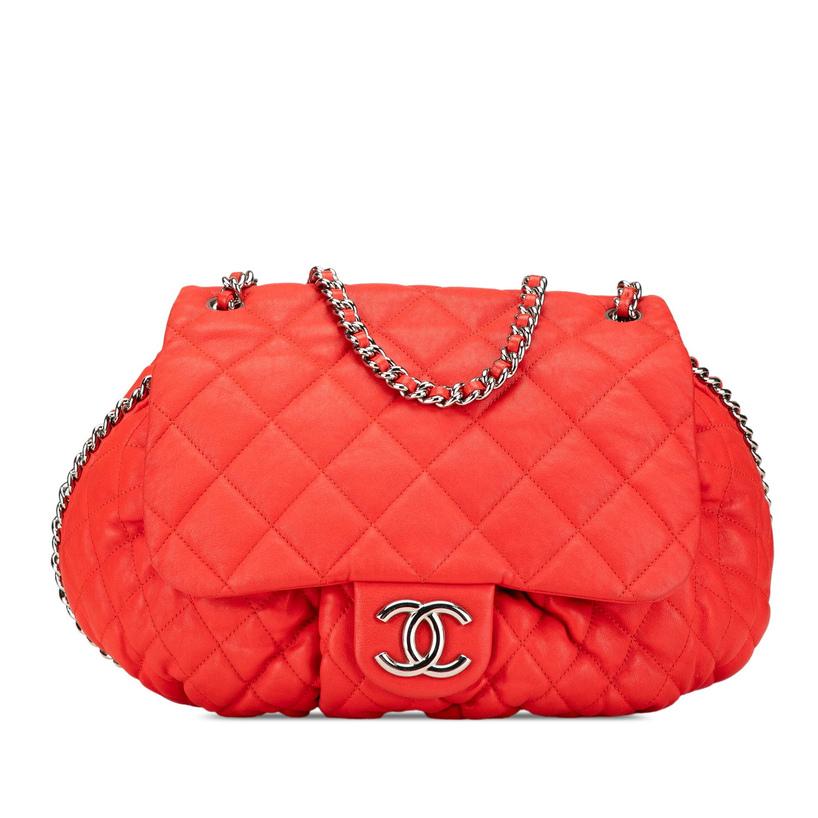 Chanel Large Quilted Lambskin Chain Around Flap Red Leather Bag (1 of 14)