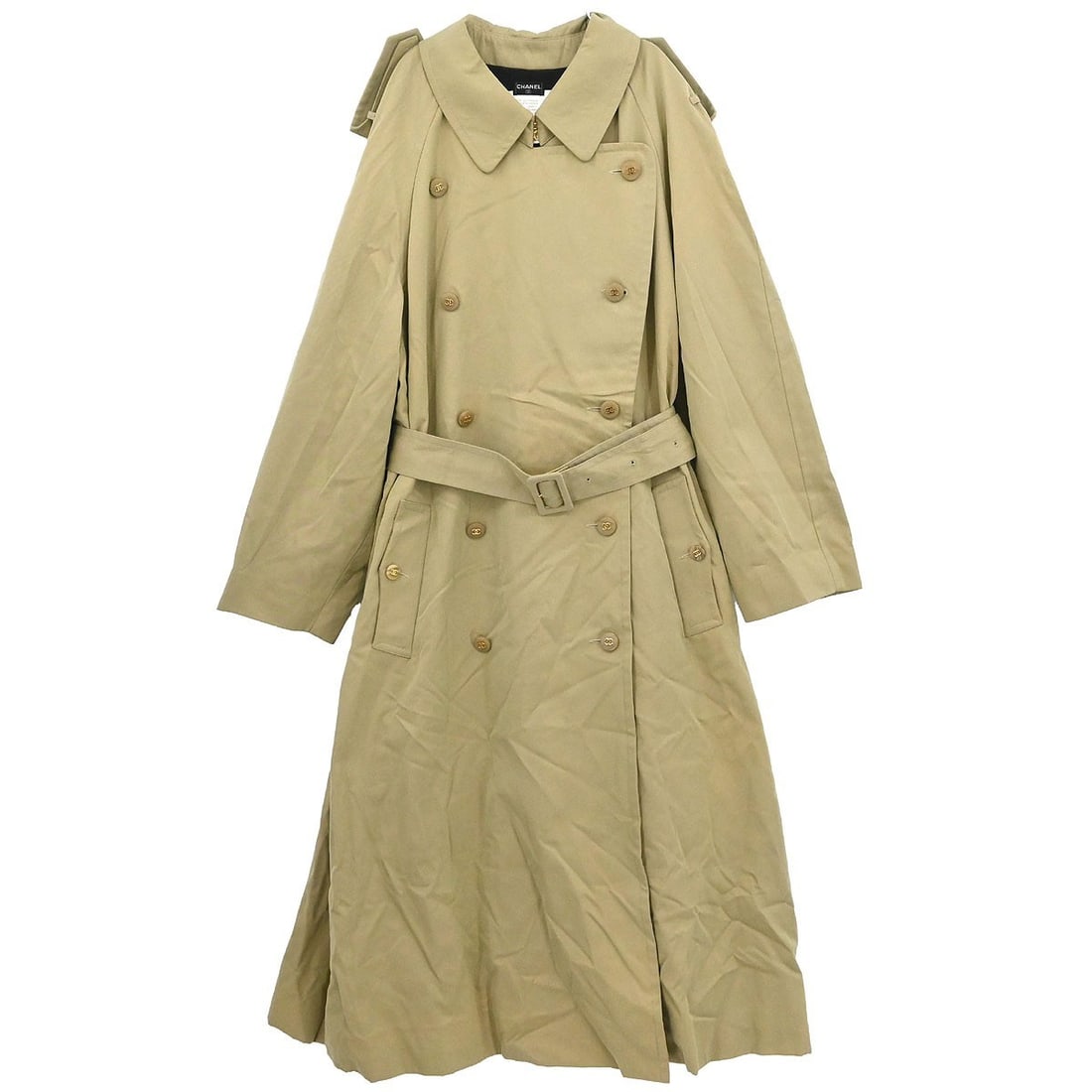 Beige Long Double Breasted Trench Coat by Chanel Size 40 (1 of 11)