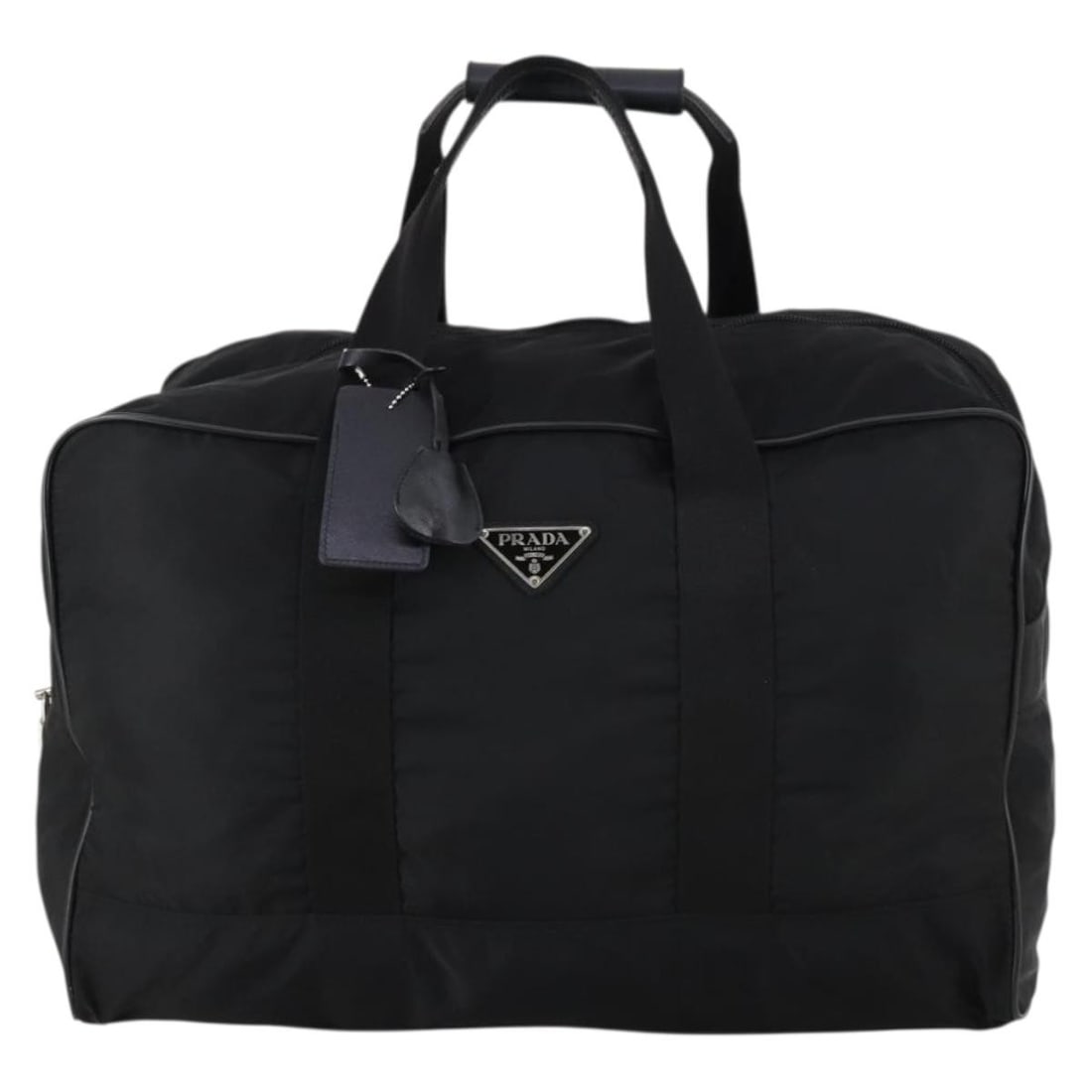 Prada Boston Large Black Nylon Unisex Travel Bag 51cm: Prada Boston Large Black Nylon Unisex Travel Bag 51cm This pre-owned Prada Boston Bag is crafted from durable black nylon and designed for unisex use. It features a spacious interior and classic silho