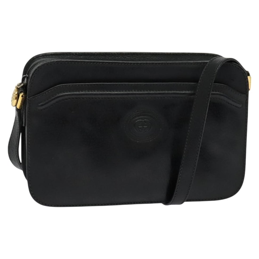 Black Leather Gucci Shoulder Bag with Double G Logo Vintage: Black Leather Gucci Shoulder Bag with Double G Logo Vintage This Gucci Vintage double G logo shoulder bag is crafted from black leather and features the iconic double G logo. Designed for women, it of