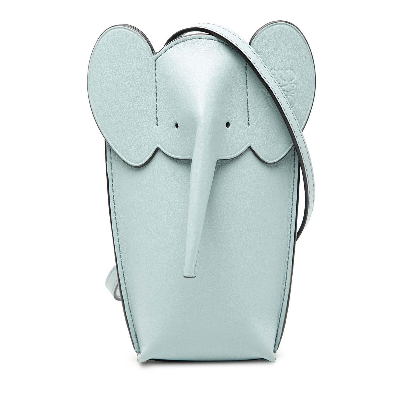 LOEWE Elephant Pocket Leather Crossbody Bag with Shoulder Strap: LOEWE Elephant Pocket Leather Crossbody Bag with Shoulder Strap This LOEWE Leather Elephant Pocket Crossbody features a blue leather body designed in the iconic elephant motif. It is equipped with a f