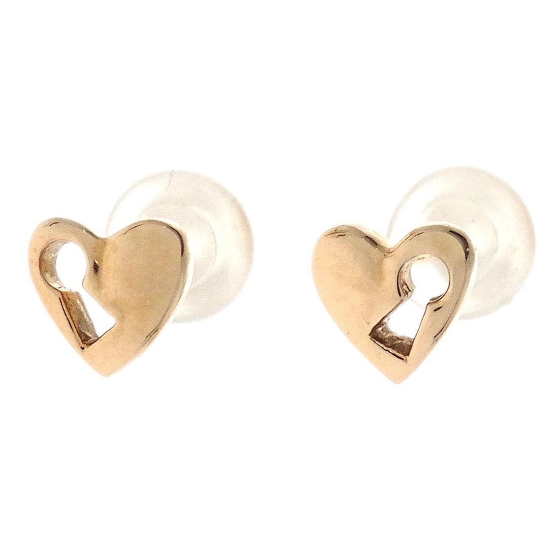 18K Gold Heart Shaped Piercing Style Earrings: 18K Gold Heart Shaped Piercing Style Earrings These heart-shaped pierced earrings are crafted from 18K gold with a polished gold finish. Designed in a piercing style, they do not feature any stones. T