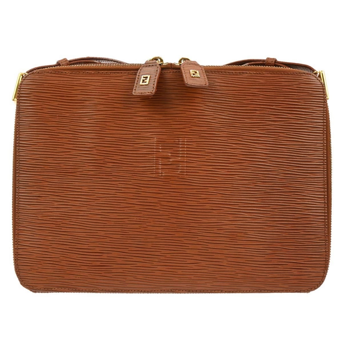 Fendi Medium Brown Leather Shoulder Bag with Gold Hardware: Fendi Medium Brown Leather Shoulder Bag with Gold Hardware This Fendi brown shoulder bag is crafted from leather and features a gold-tone zip closure, logo accents, and a medium size ideal for casual