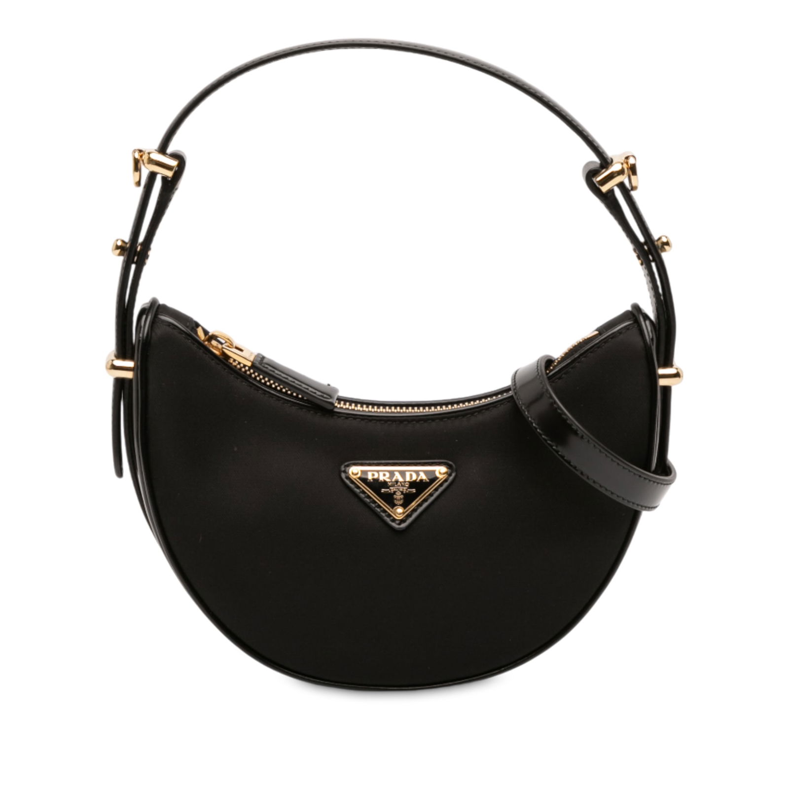 Prada Small Arque Satchel Black Re Nylon Leather Italy: Prada Small Arque Satchel Black Re Nylon Leather Italy Introducing the Prada Small Re Nylon and Leather Arque Satchel, a chic and functional accessory crafted from a blend of nylon and leather. This s