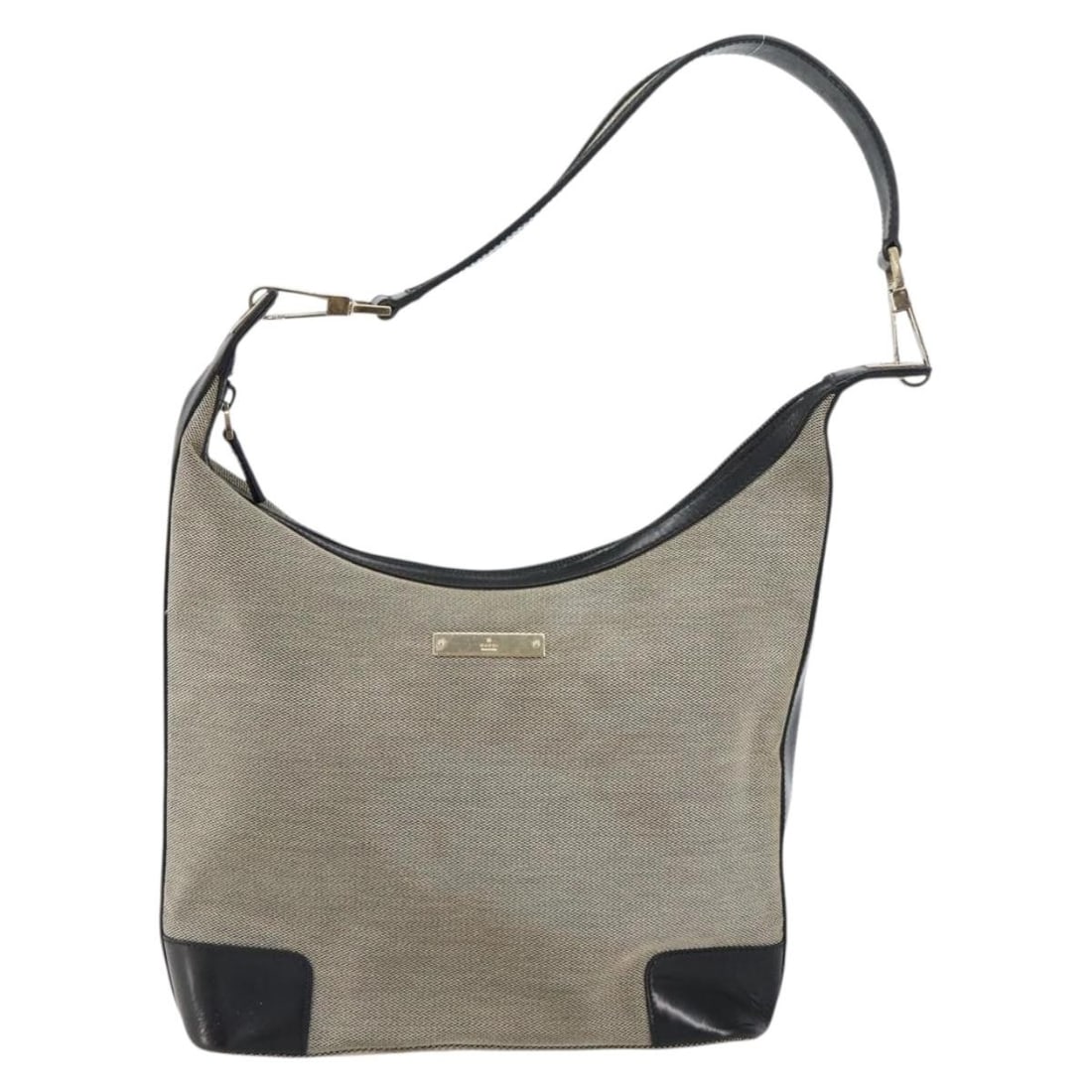 Gucci Canvas Vintage Hobo Bag Gray 24cm by 19cm by 9cm: Gucci Canvas Vintage Hobo Bag Gray 24cm by 19cm by 9cm This vintage Gucci hobo bag for women is crafted from gray canvas with leather accents. It features a shoulder strap and metal fittings, showing