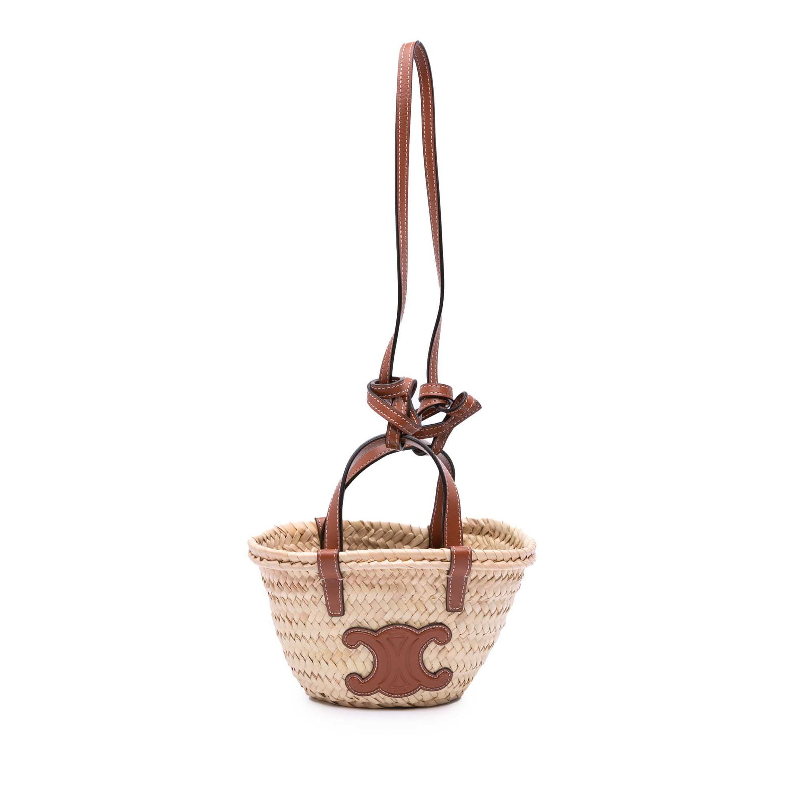 Celine Nano Raffia Cuir Triomphe Tote in Brown with Leather Handles (1 of 7)