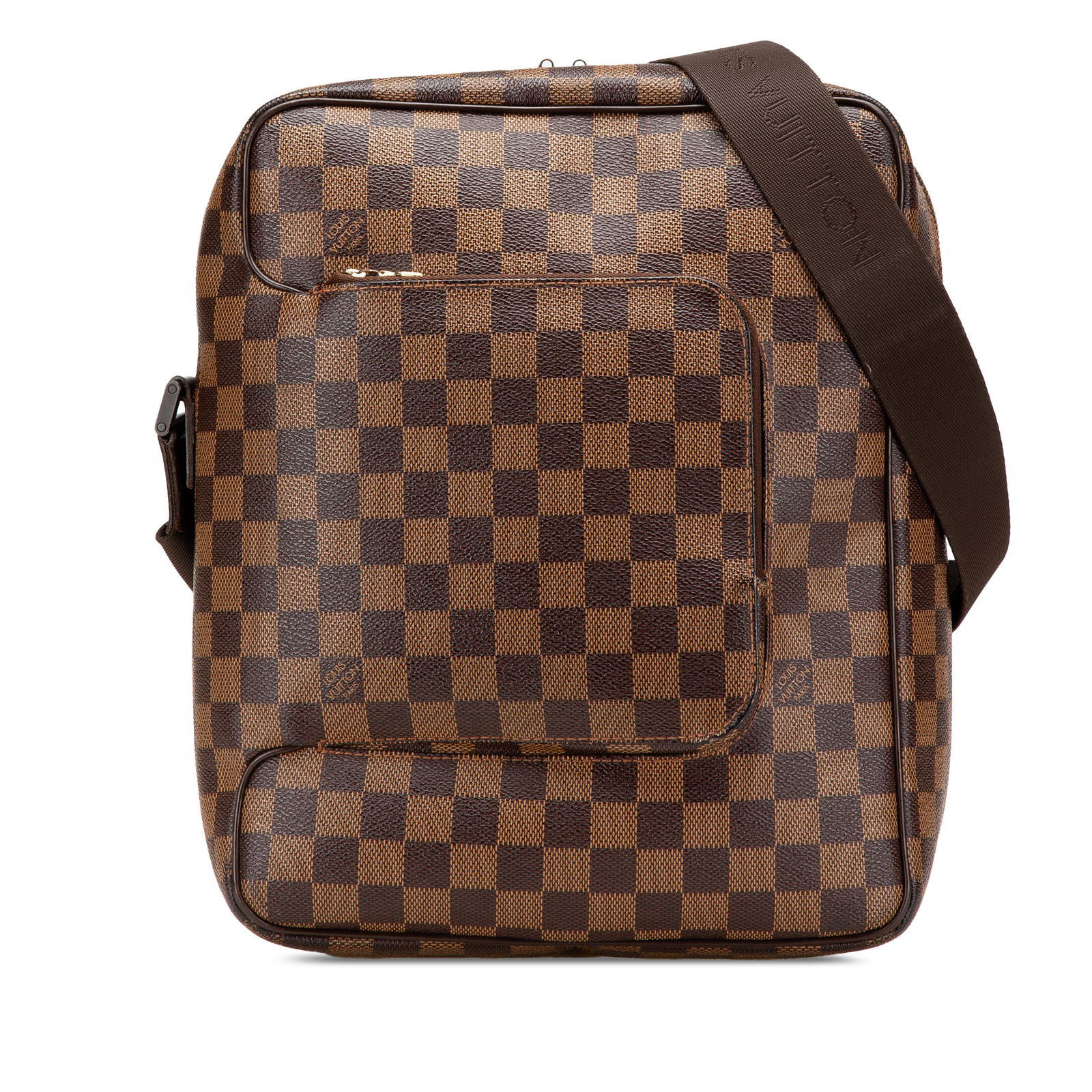 Louis Vuitton Damier Ebene Olav MM Bag in Brown Canvas: Louis Vuitton Damier Ebene Olav MM Bag in Brown Canvas Introducing the Louis Vuitton Damier Ebene Olav MM, a stylish and versatile bag crafted from durable damier ebene canvas. This elegant piece feat