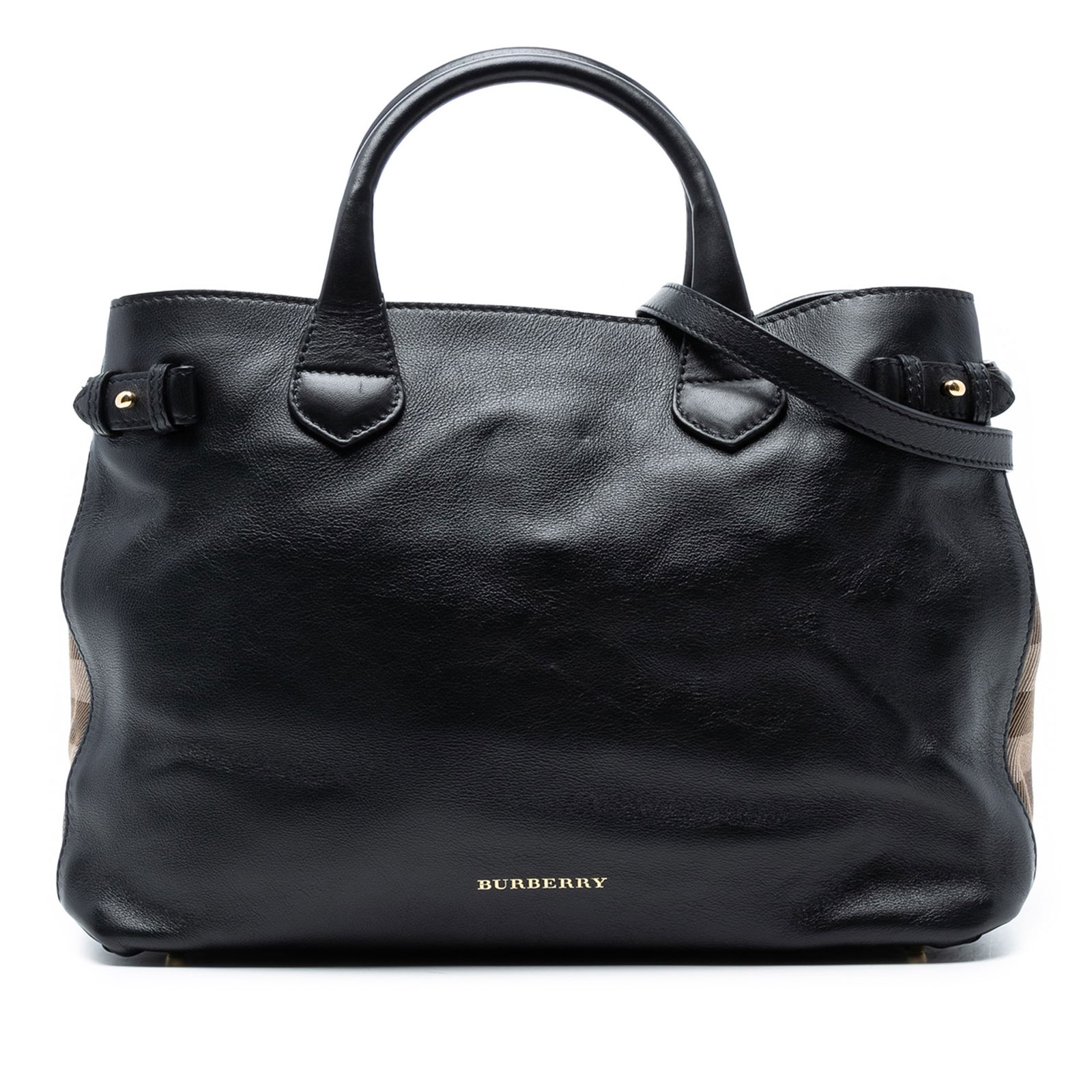 Burberry Medium Banner Satchel Leather and House Check Black (1 of 7)