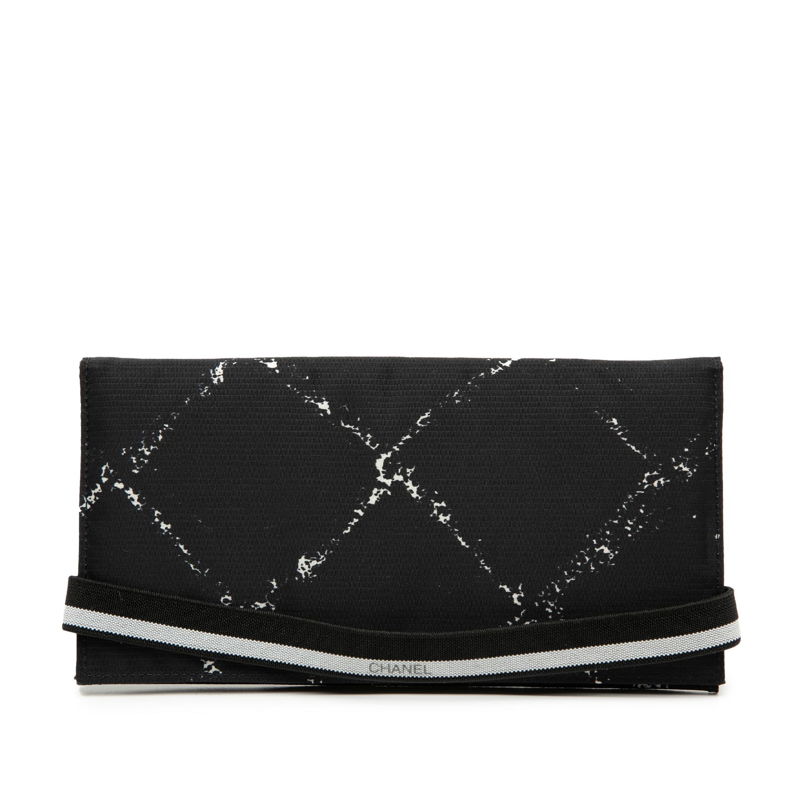 Black Nylon Bifold Long Wallet from Chanel Old Travel Line: Black Nylon Bifold Long Wallet from Chanel Old Travel Line This Chanel Old Travel Line Bifold Long Wallet features a durable nylon body in black, a flap with slip-through closure, and a well-organized