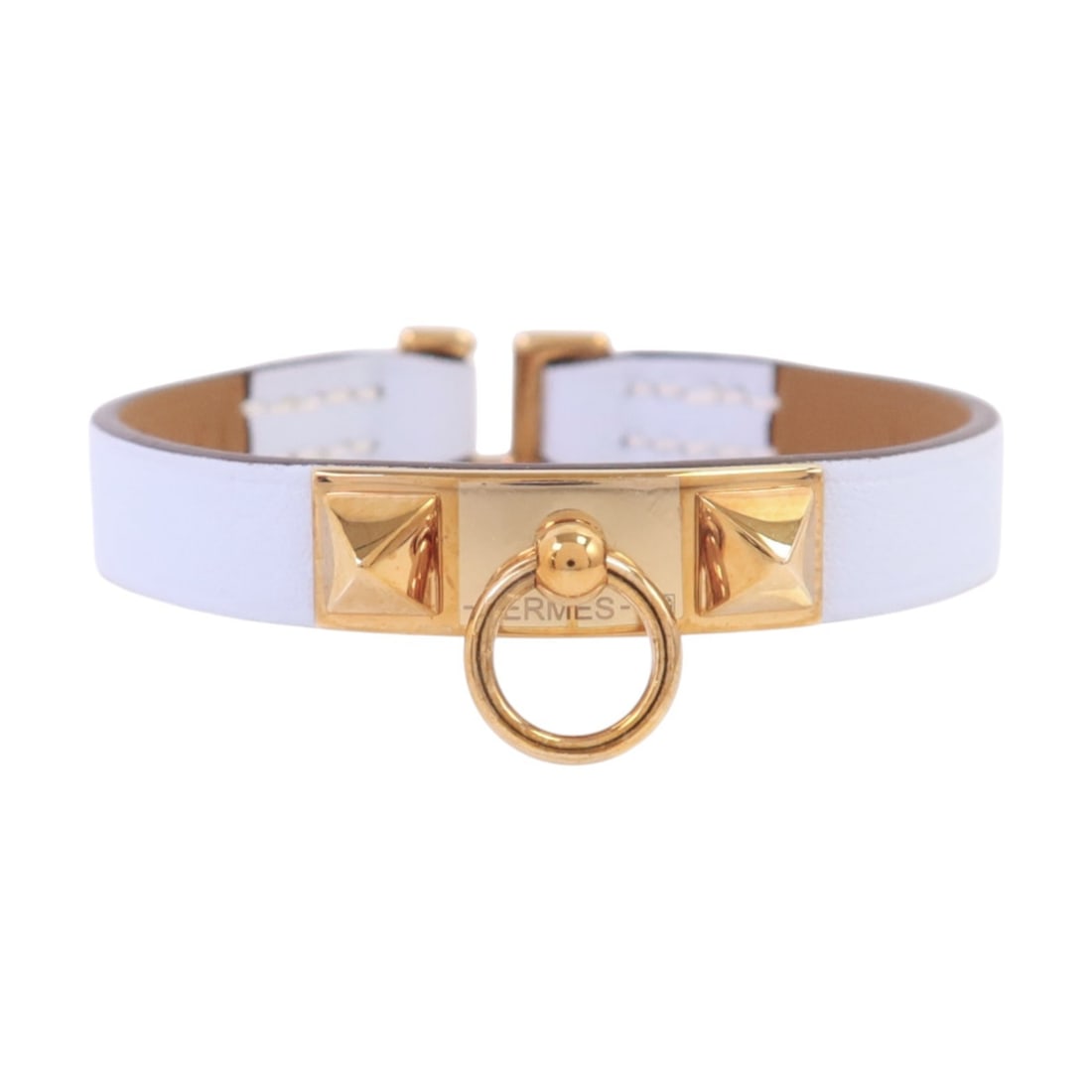 Hermes Mini Rivale Blue Zephyr Swift Leather Gold Hardware Bracelet: Hermes Mini Rivale Blue Zephyr Swift Leather Gold Hardware Bracelet This Hermes Mini Rivale bracelet features blue Zephyr Swift leather with metal hardware. Crafted from high-quality calfskin, the bra
