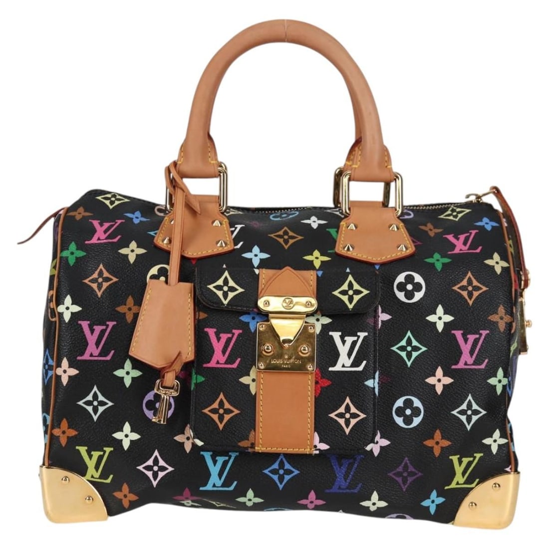 Louis Vuitton Speedy 30 Monogram Canvas Black Handbag for Women: Louis Vuitton Speedy 30 Monogram Canvas Black Handbag for Women This Louis Vuitton Speedy handbag features the iconic monogram canvas in black, designed for women. It is crafted in France and showcase