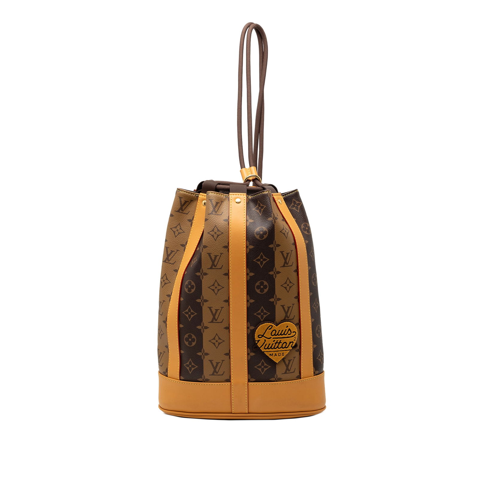 Nigo Monogram Reverse Randonnee Backpack by Louis Vuitton in Brown Canvas: Nigo Monogram Reverse Randonnee Backpack by Louis Vuitton in Brown Canvas This Louis Vuitton Nigo Monogram Reverse Randonnee Backpack features a monogram canvas body with vachetta leather trim, an adj