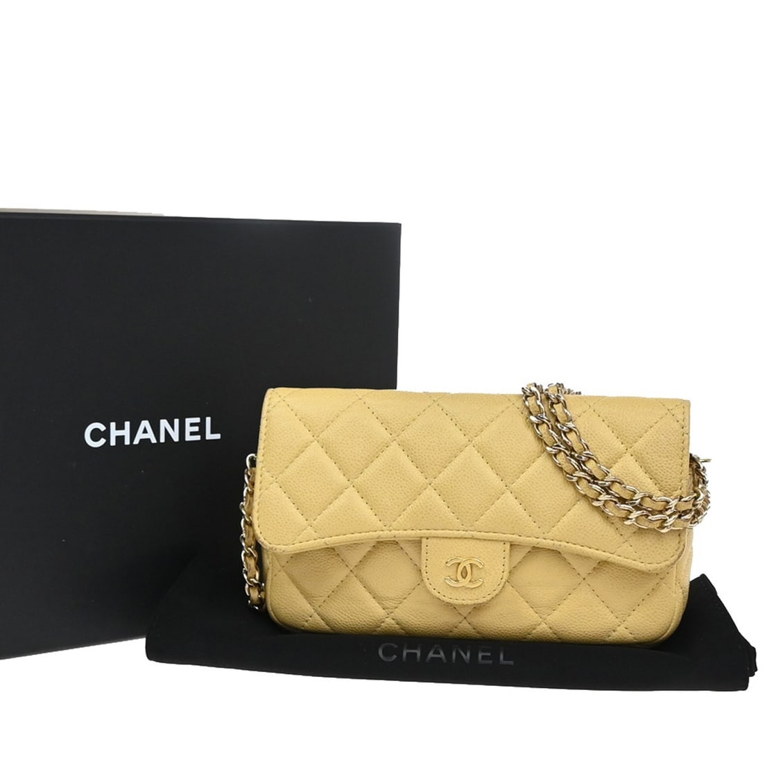 Chanel Quilted Caviar Leather Sunglasses Case Beige with Chain (1 of 15)