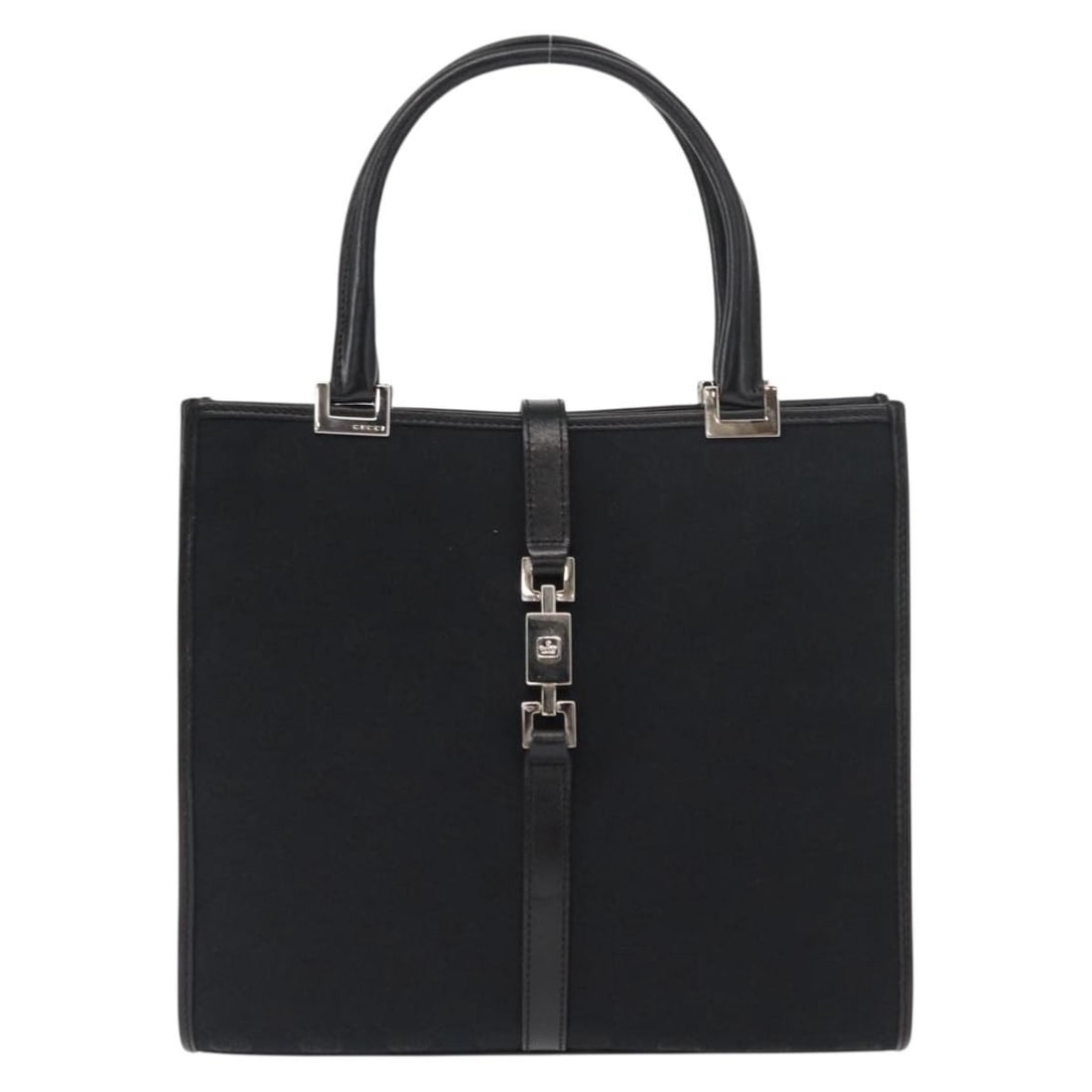 Black Canvas Gucci Jackie Vintage Women's Handbag 25cm x 22cm x 7cm: Black Canvas Gucci Jackie Vintage Women's Handbag 25cm x 22cm x 7cm This Gucci Vintage Jackie handbag is crafted in black canvas and designed for women. The bag features a classic silhouette with leat