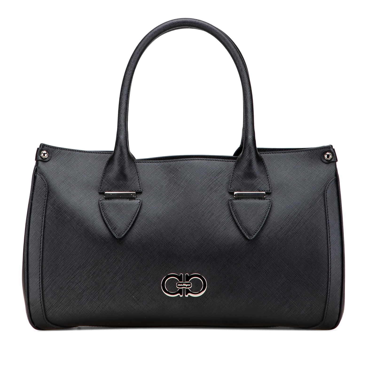 Ferragamo Black Leather Double Gancini Tote Bag Italy: Ferragamo Black Leather Double Gancini Tote Bag Italy Experience luxury with the Ferragamo Leather Double Gancini Tote, an elegant accessory designed for the modern individual. Crafted from high-quali