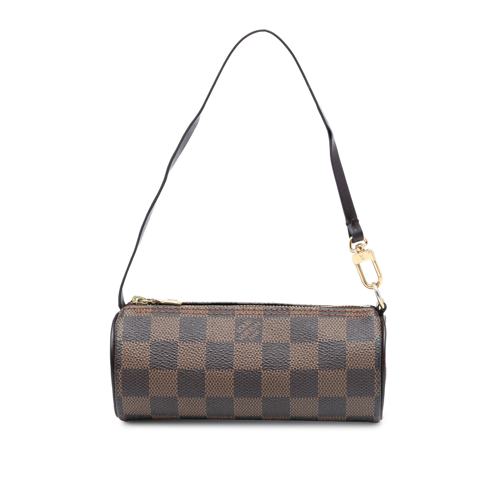 Papillon Pochette bag in Damier Ebene canvas with detachable strap: Papillon Pochette bag in Damier Ebene canvas with detachable strap This Louis Vuitton Damier Ebene Papillon Pochette features the signature Damier Ebene canvas, a detachable leather strap, and a top z