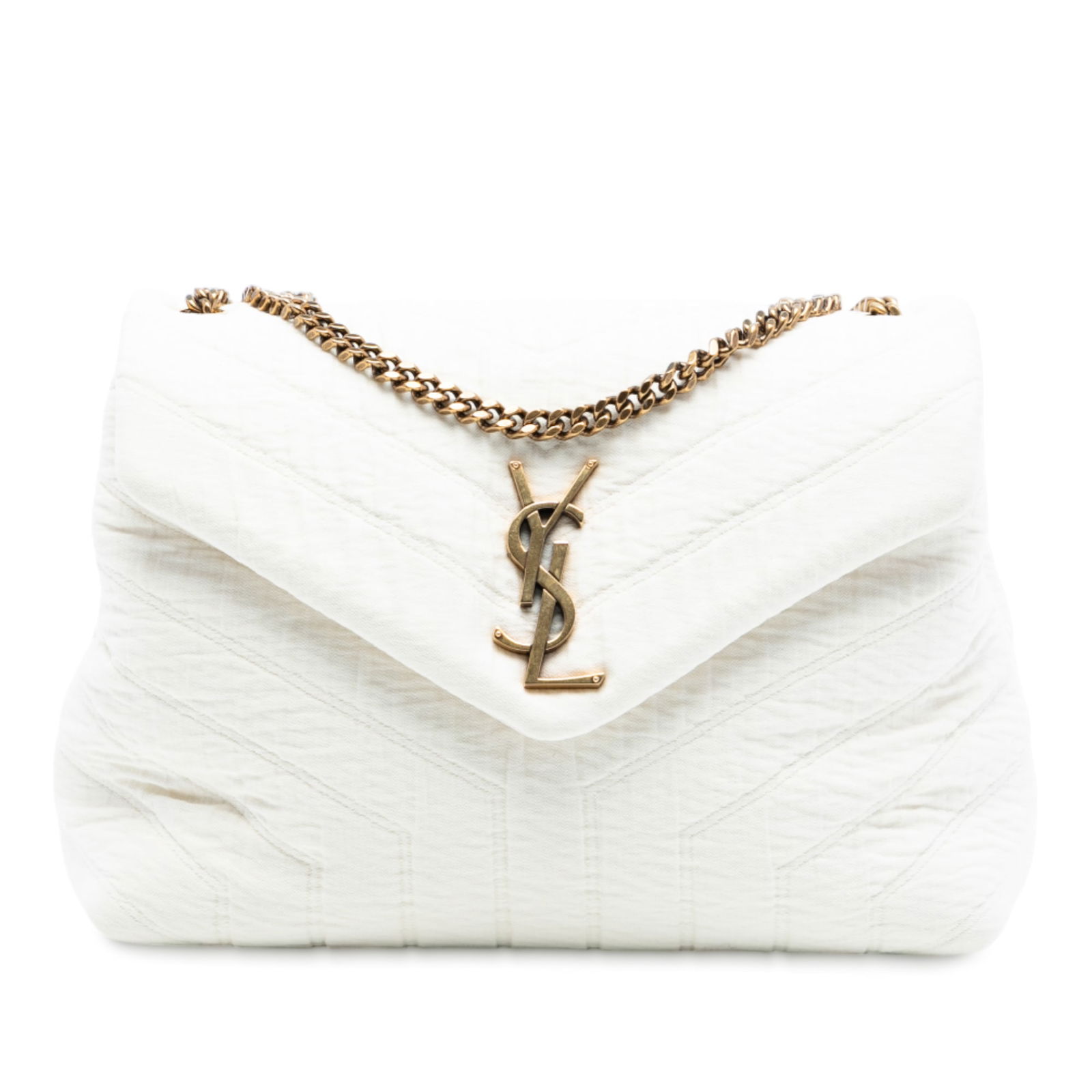 Saint Laurent Loulou Puffer Small White Quilted Cotton Shoulder Bag (1 of 8)