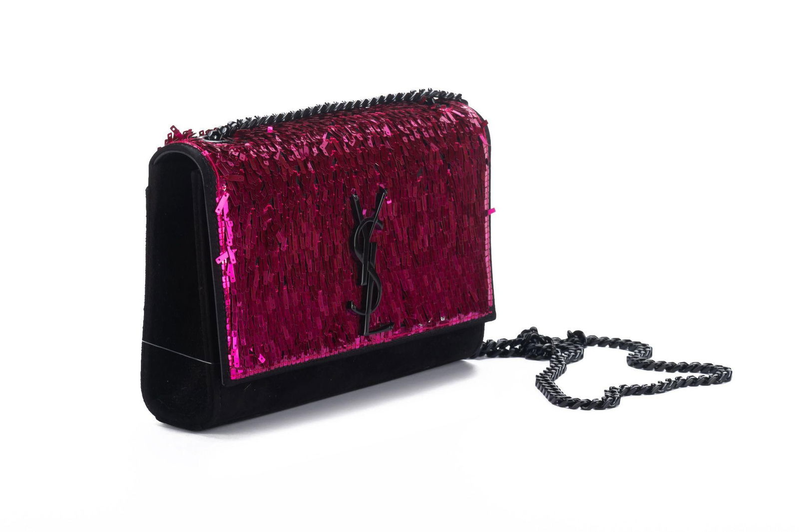 Yves Saint Laurent Fuchsia Sequin Black Suede Crossbody Bag - 2