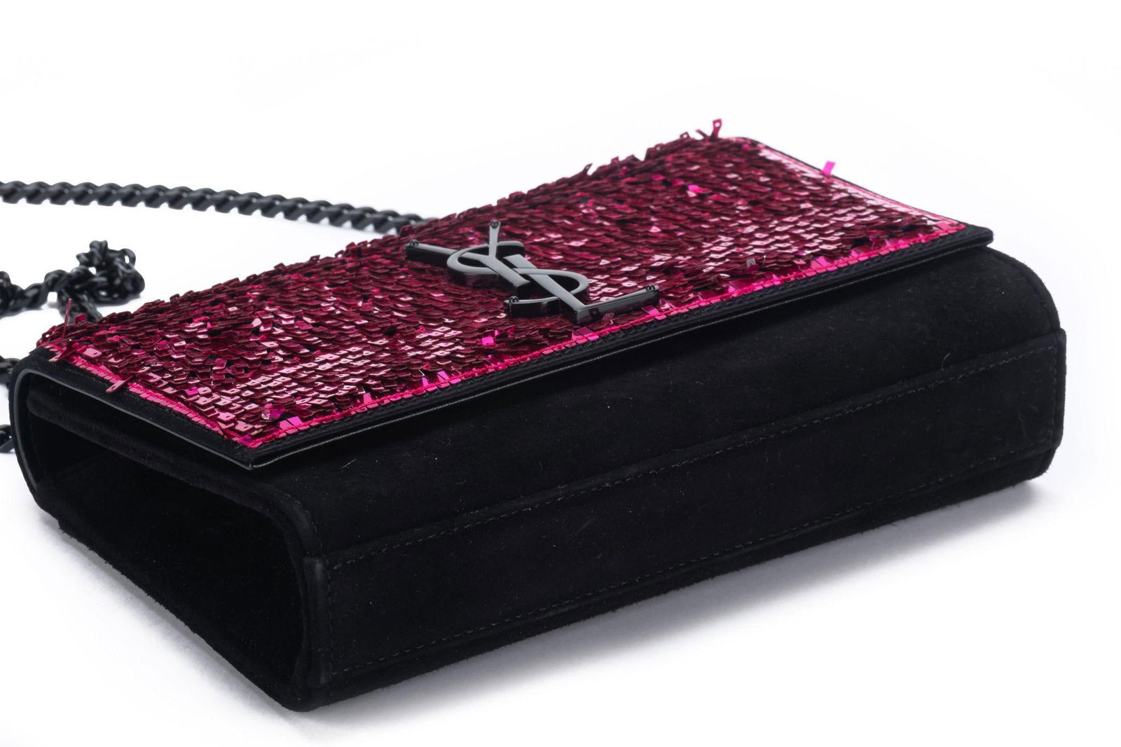 Yves Saint Laurent Fuchsia Sequin Black Suede Crossbody Bag - 5
