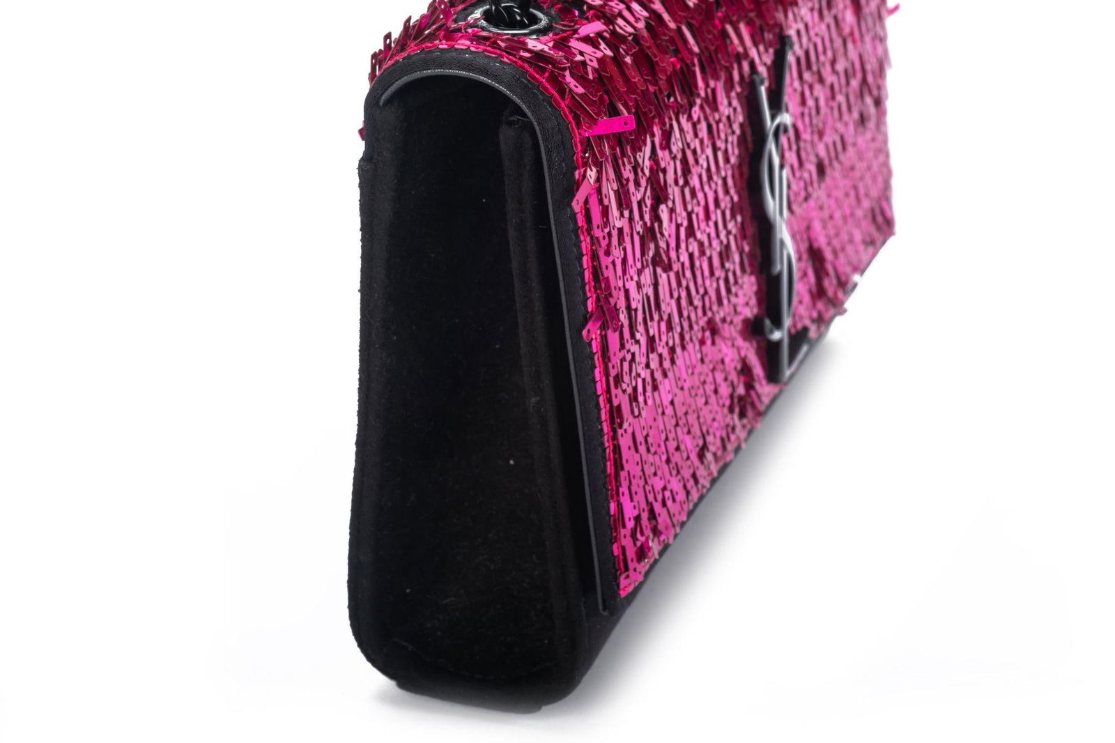 Yves Saint Laurent Fuchsia Sequin Black Suede Crossbody Bag - 6