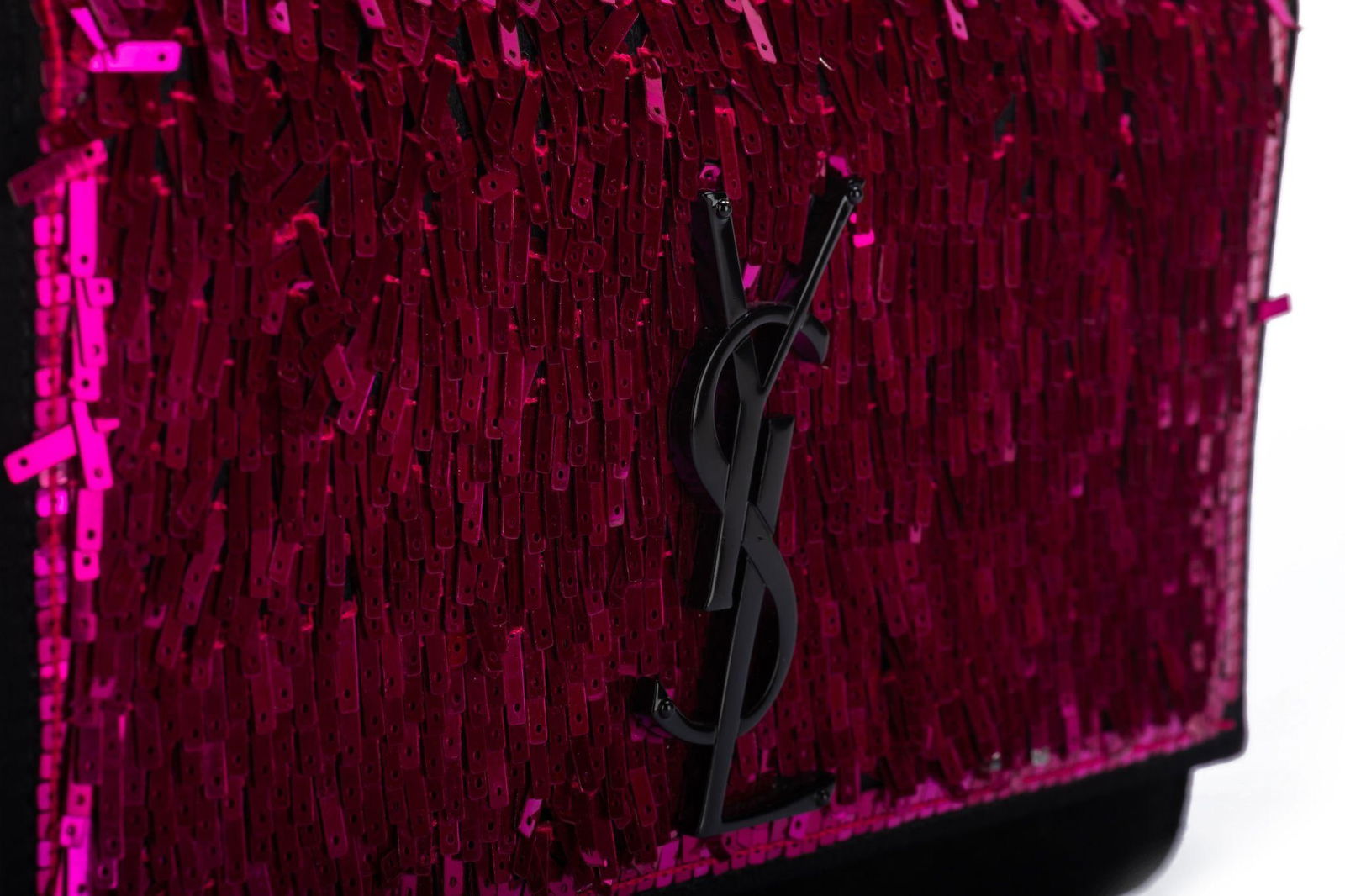 Yves Saint Laurent Fuchsia Sequin Black Suede Crossbody Bag - 7