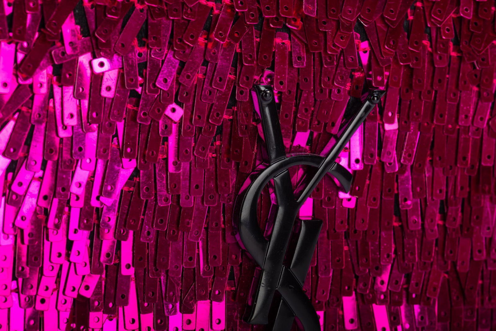 Yves Saint Laurent Fuchsia Sequin Black Suede Crossbody Bag - 9