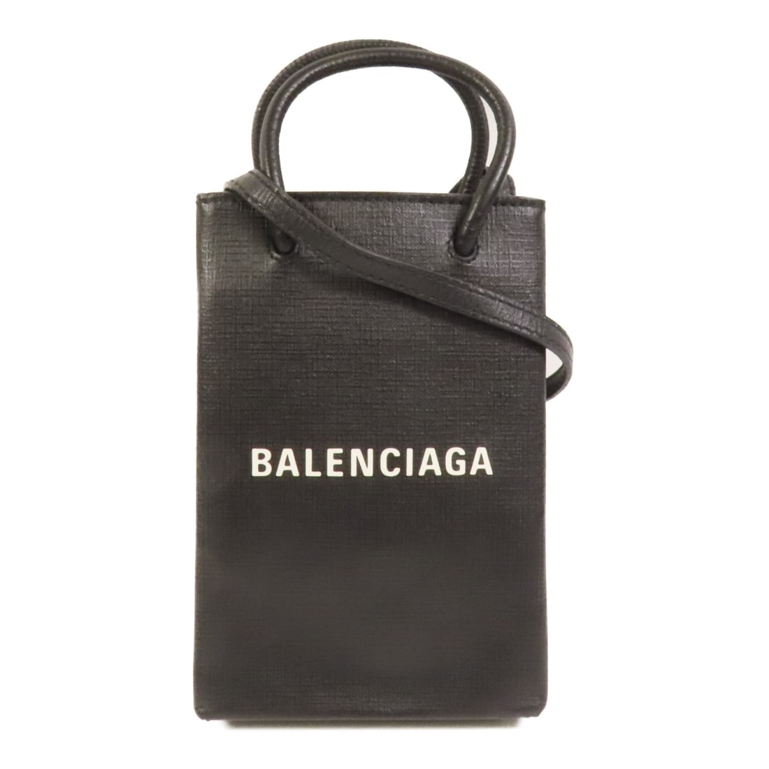 Black Balenciaga Calfskin Leather Shoulder Phone Holder Bag: Black Balenciaga Calfskin Leather Shoulder Phone Holder Bag This Balenciaga phone holder shoulder bag is crafted from black calfskin leather, offering a sleek and versatile accessory. Designed for eve