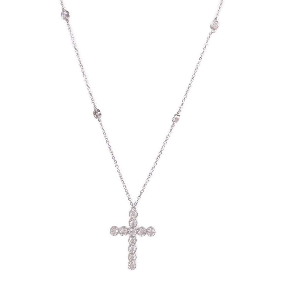 Tiffany Bezel Cross Diamond Pendant Necklace in Pt950 Platinum (1 of 8)