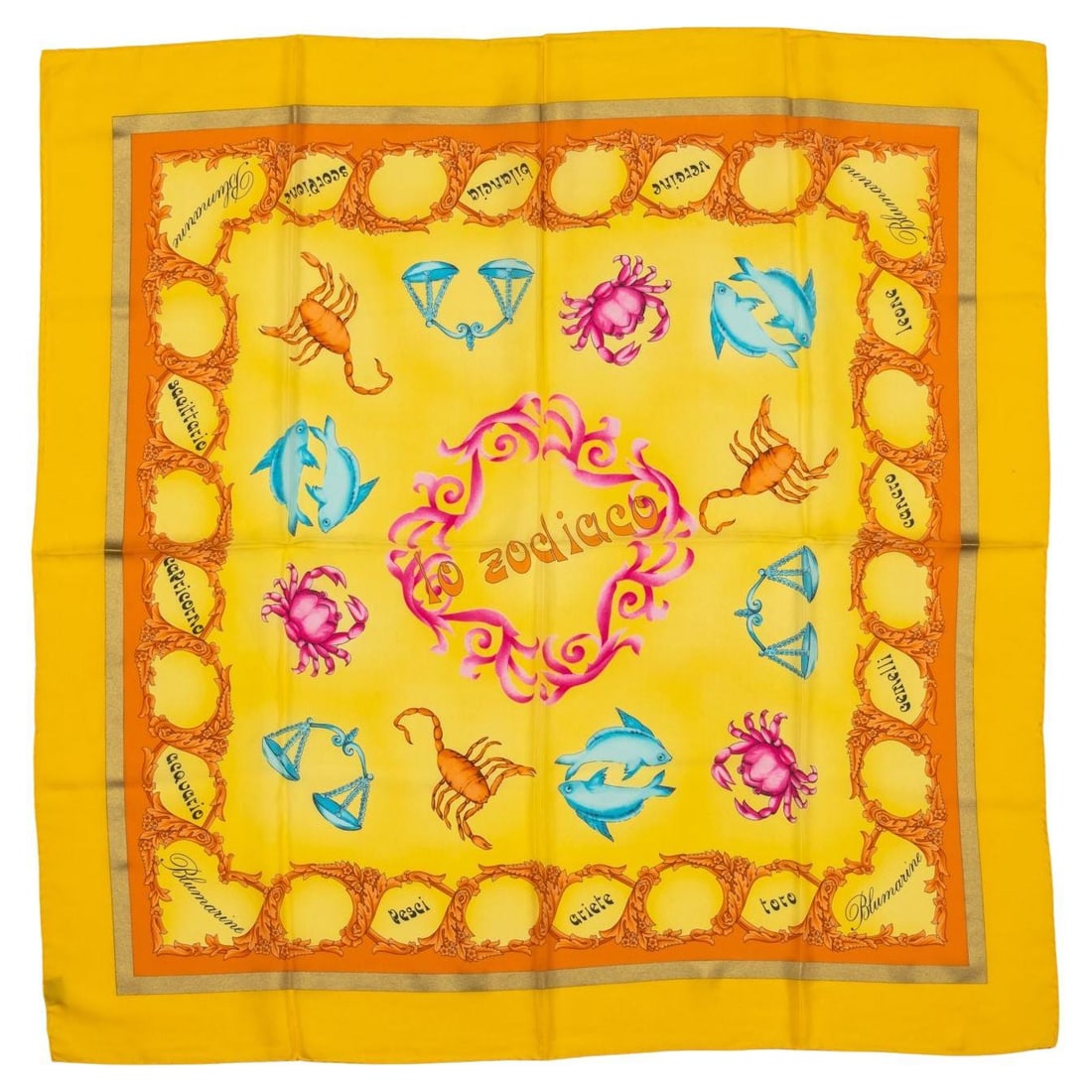 Blumarine Vintage Zodiac Pattern Silk Scarf 34in Yellow (1 of 5)
