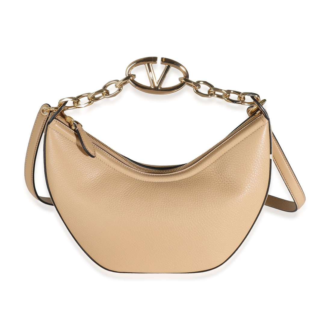 Valentino Small Vlogo Moon Hobo Beige Leather Shoulder Bag: Valentino Small Vlogo Moon Hobo Beige Leather Shoulder Bag This Valentino Small Vlogo Moon Hobo is a chic and stylish addition to your handbag collection. Crafted in luxurious beige nappa leather, it