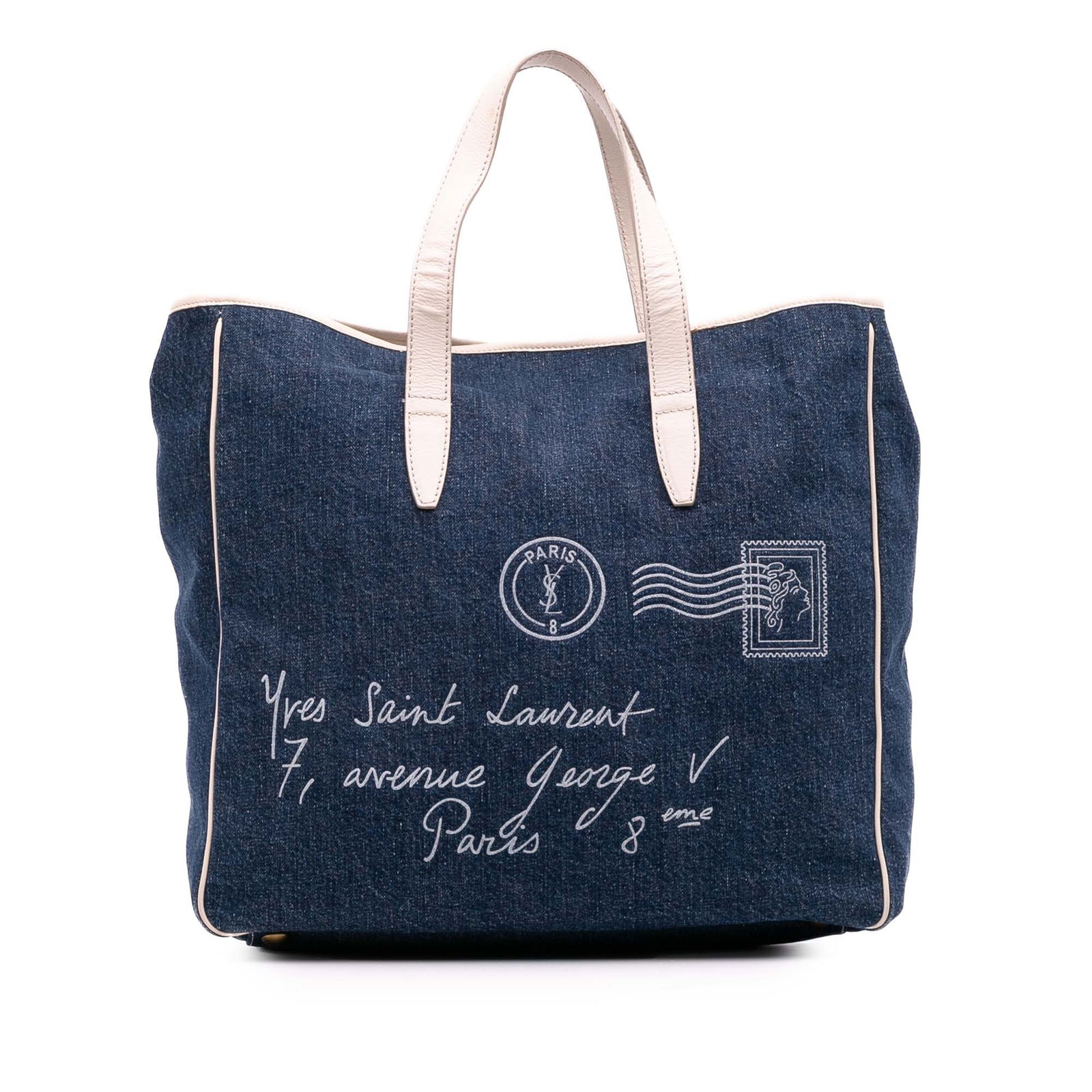 Saint Laurent Denim Y Mail Tote Bag Blue Fabric Italy: Saint Laurent Denim Y Mail Tote Bag Blue Fabric Italy Introducing the Saint Laurent Denim Y Mail Tote, a stylish and functional bag crafted from durable denim with elegant leather trim. This tote feat