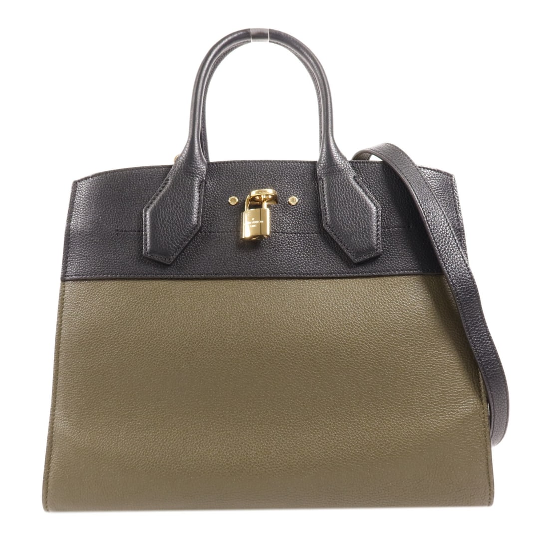 LOUIS VUITTON City Steamer MM 2 Way Bag Calfskin Leather Green Black (1 of 16)