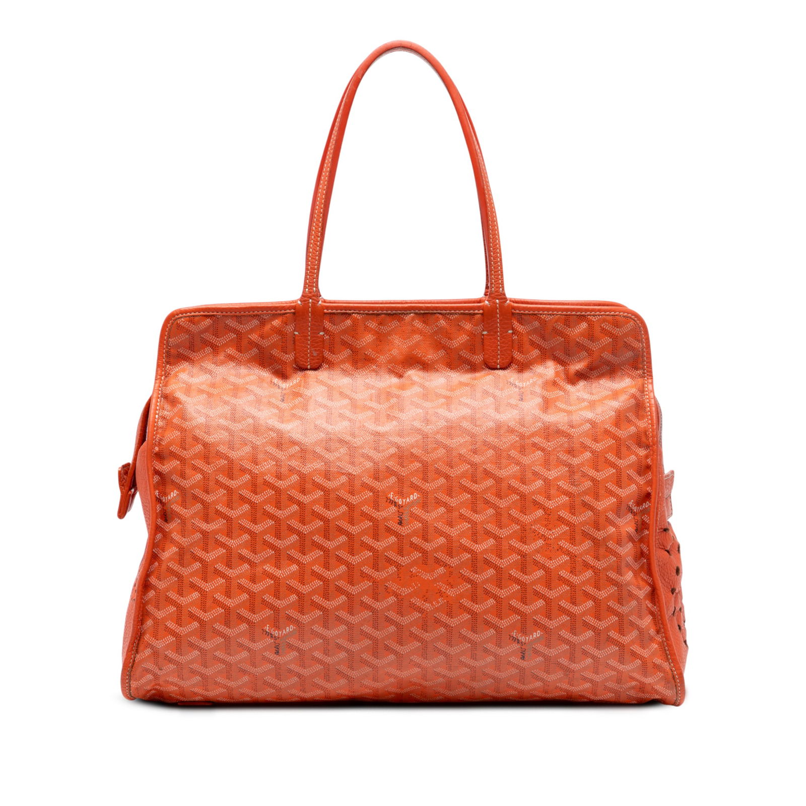 Goyard Goyardine Sac Hardy Pet Carrier Orange Fabric Bag: Goyard Goyardine Sac Hardy Pet Carrier Orange Fabric Bag Introducing the Goyardine Sac Hardy Pet Carrier PM, a stylish travel bag designed for pet lovers. This carrier features a durable coated canvas