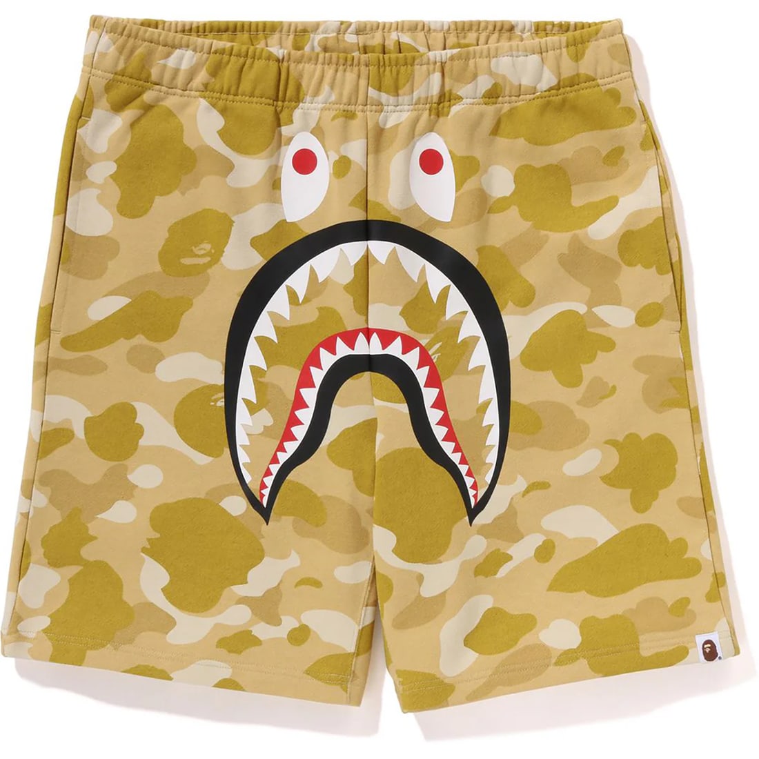Bape Shark Yellow Camo Print Sweat Shorts Extra Large: Bape Shark Yellow Camo Print Sweat Shorts Extra Large Authentic Bape Color Camo Shark Yellow Sweat Shorts in vibrant yellow camo design. This item is un-used and in unworn condition. Size is Extra Lar
